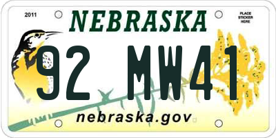 NE license plate 92MW41
