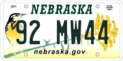 NE license plate 92MW44