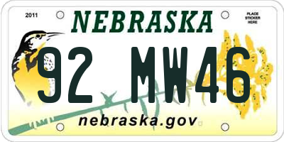 NE license plate 92MW46