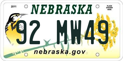NE license plate 92MW49