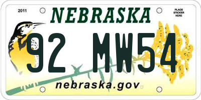NE license plate 92MW54