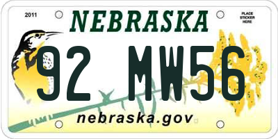 NE license plate 92MW56
