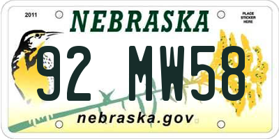 NE license plate 92MW58