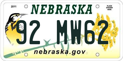 NE license plate 92MW62