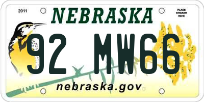 NE license plate 92MW66