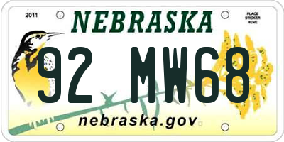 NE license plate 92MW68