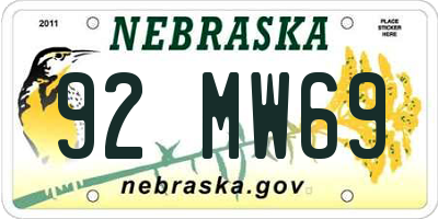 NE license plate 92MW69