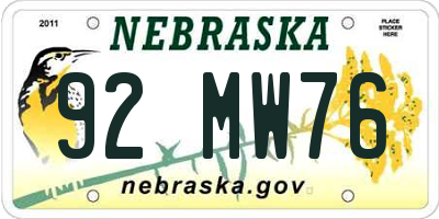 NE license plate 92MW76