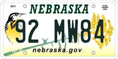NE license plate 92MW84