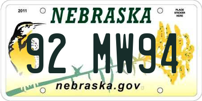 NE license plate 92MW94