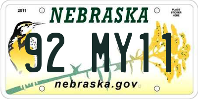 NE license plate 92MY11