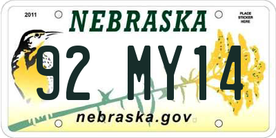 NE license plate 92MY14