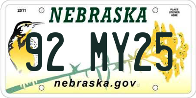 NE license plate 92MY25