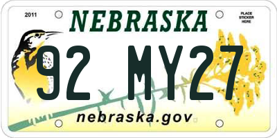 NE license plate 92MY27