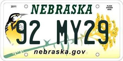 NE license plate 92MY29