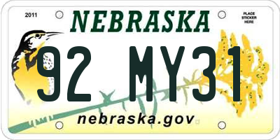 NE license plate 92MY31
