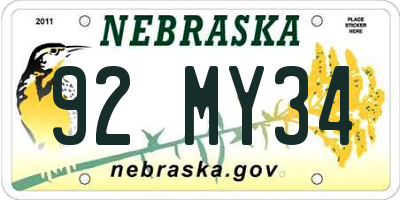 NE license plate 92MY34