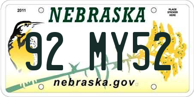 NE license plate 92MY52