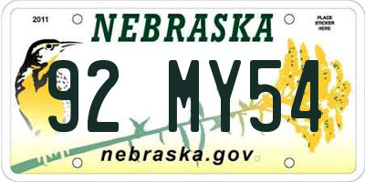 NE license plate 92MY54