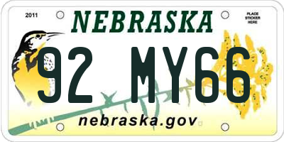 NE license plate 92MY66