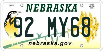 NE license plate 92MY68