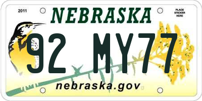 NE license plate 92MY77