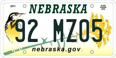 NE license plate 92MZ05
