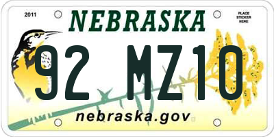NE license plate 92MZ10