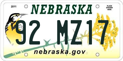 NE license plate 92MZ17