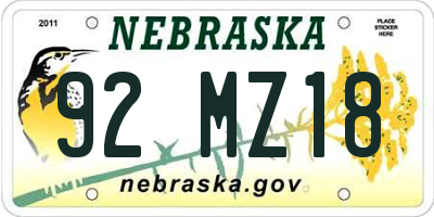 NE license plate 92MZ18