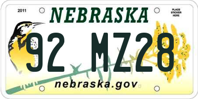 NE license plate 92MZ28