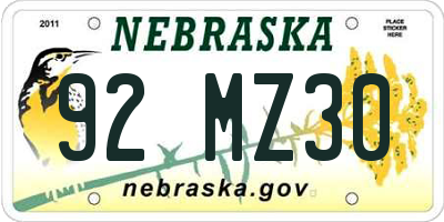 NE license plate 92MZ30