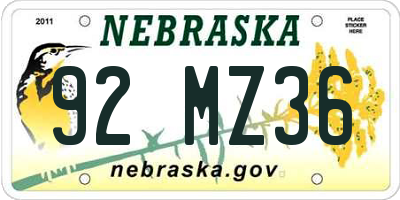 NE license plate 92MZ36