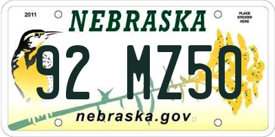 NE license plate 92MZ50