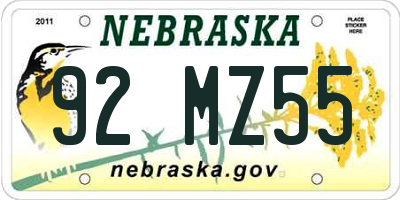 NE license plate 92MZ55