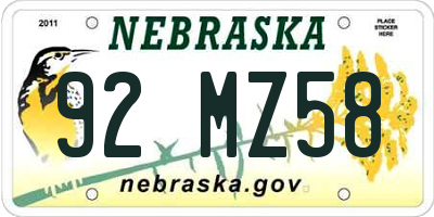 NE license plate 92MZ58