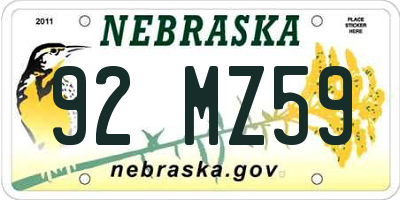 NE license plate 92MZ59