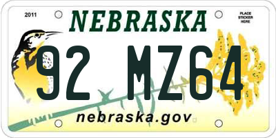 NE license plate 92MZ64