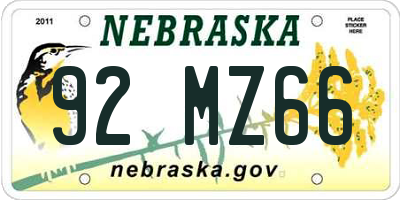 NE license plate 92MZ66