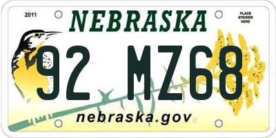 NE license plate 92MZ68