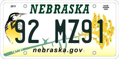 NE license plate 92MZ91