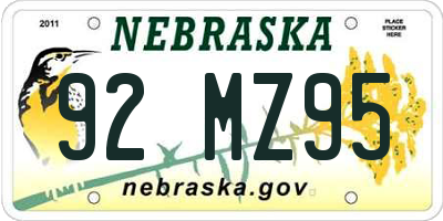 NE license plate 92MZ95