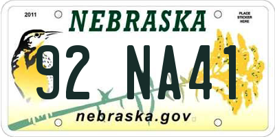 NE license plate 92NA41