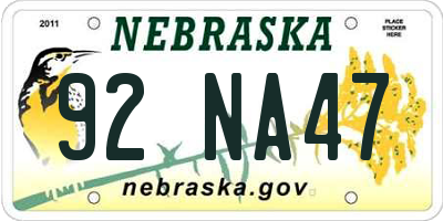NE license plate 92NA47