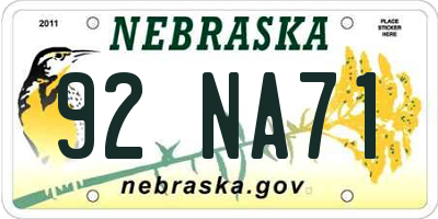 NE license plate 92NA71