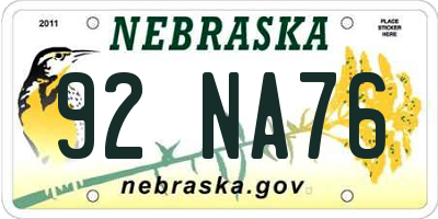 NE license plate 92NA76