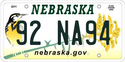 NE license plate 92NA94
