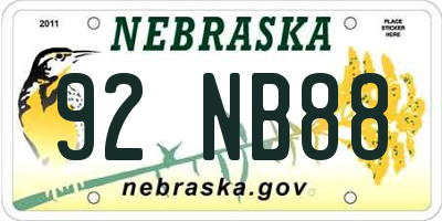 NE license plate 92NB88