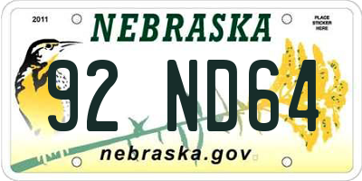 NE license plate 92ND64