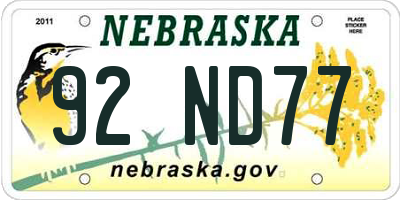 NE license plate 92ND77